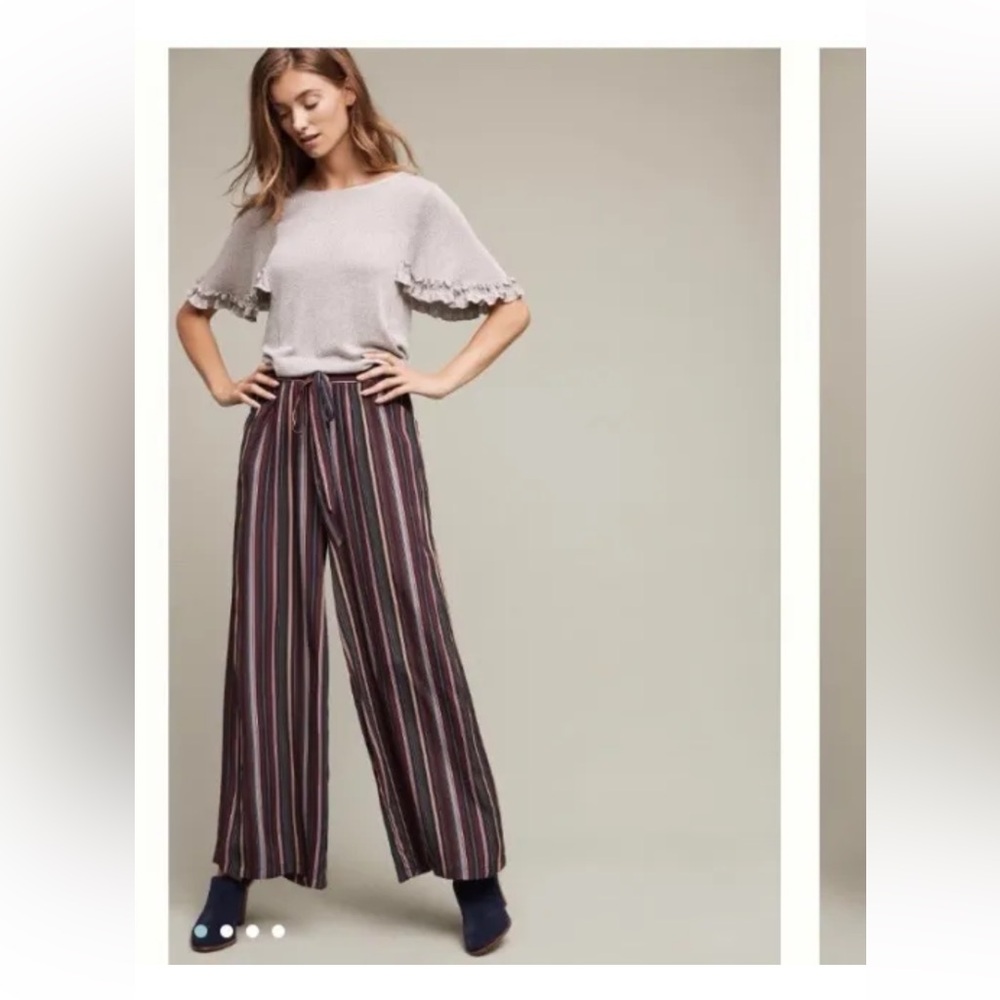 Anthropologie Striped Tourist Wide Leg Trousers Pants Lounge